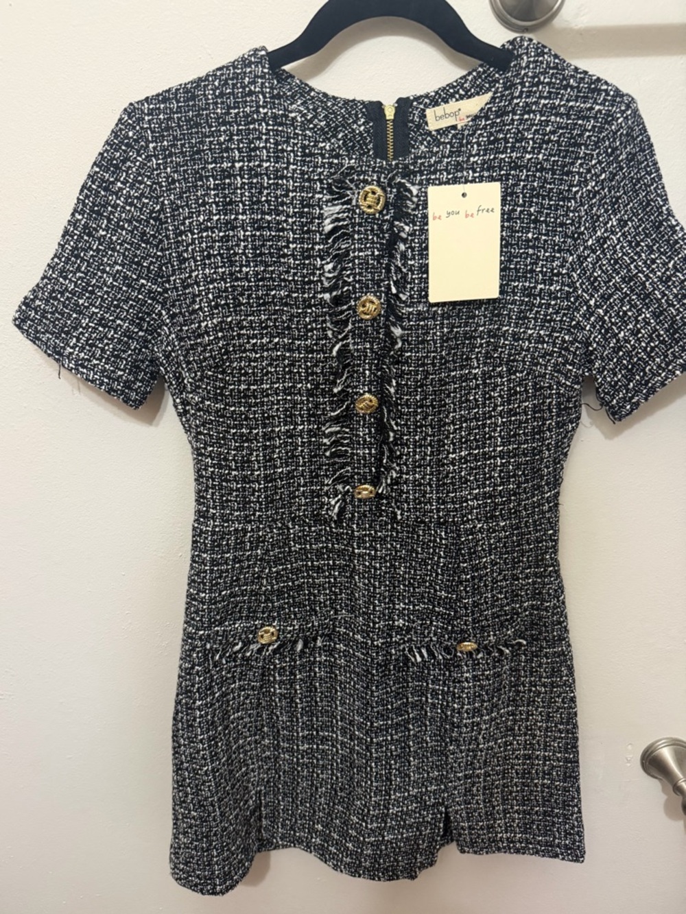 BeBop Black & White Tweed Short-Sleeve Dress